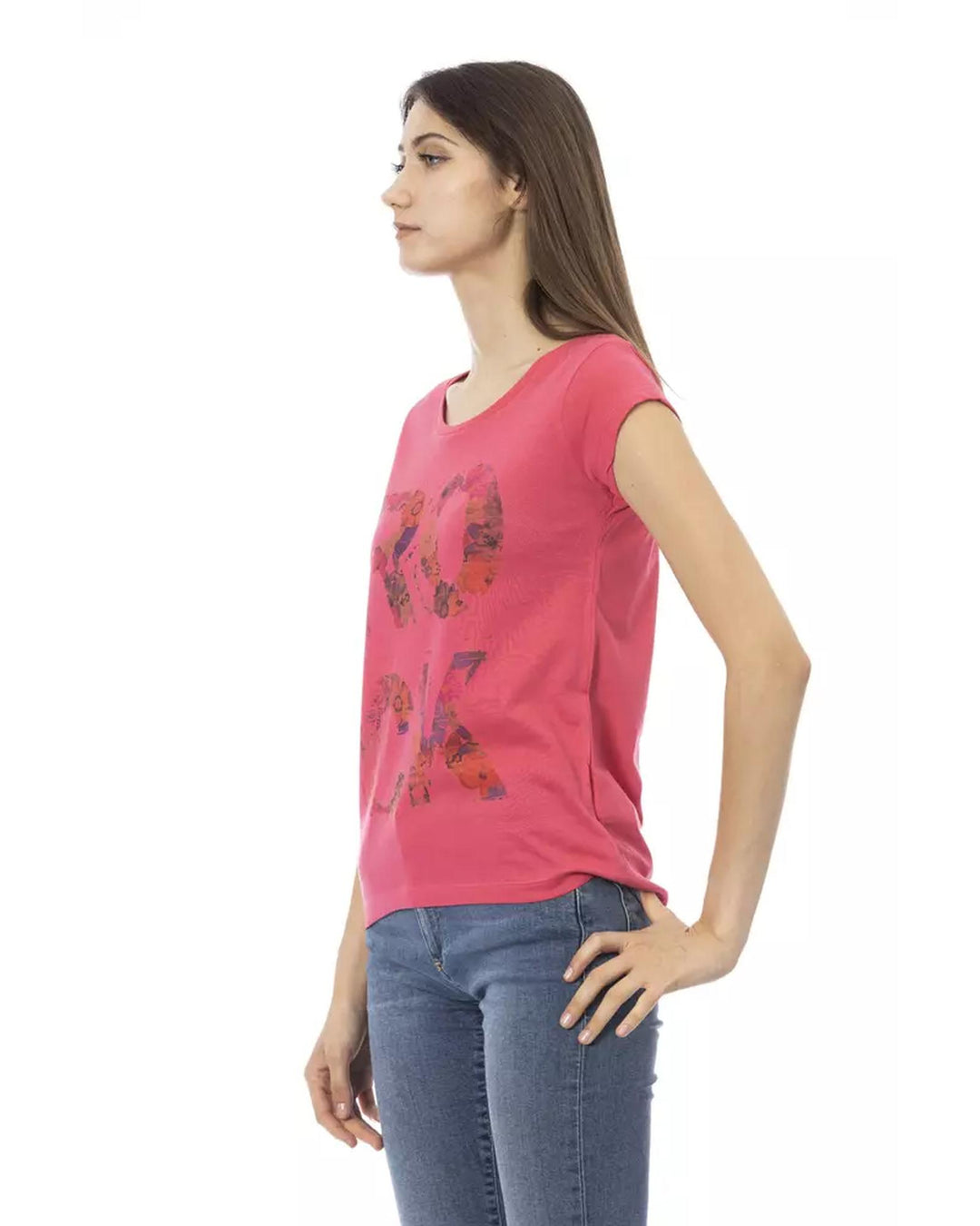 Front Print Short Sleeve T-shirt with Round Neck M Women