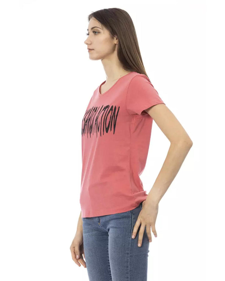 Short Sleeve T-shirt with V-neck and Front Print L Women