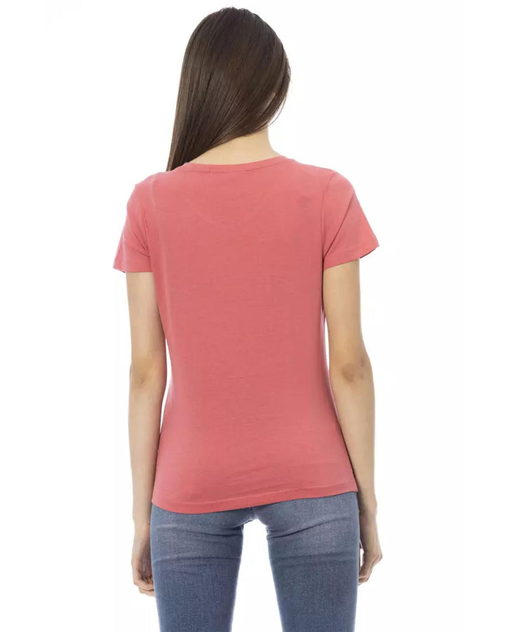 Short Sleeve T-shirt with V-neck and Front Print L Women