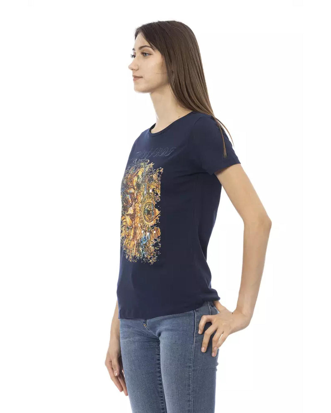 Short Sleeve T-shirt with Round Neck and Front Print S Women