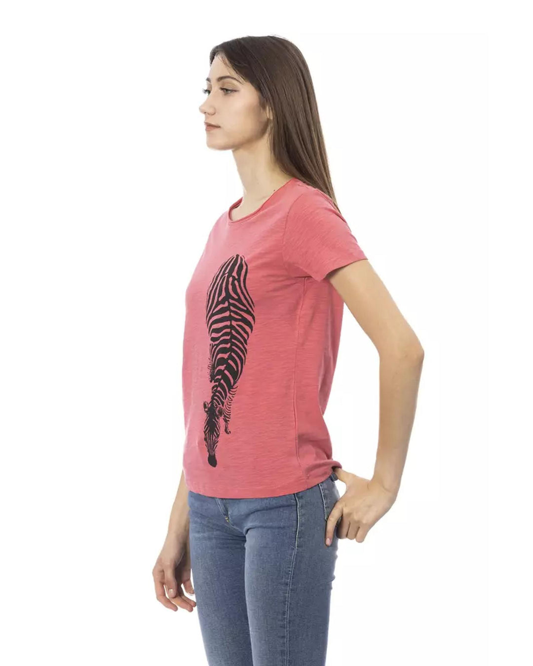 Short Sleeve T-shirt with Round Neck and Front Print L Women