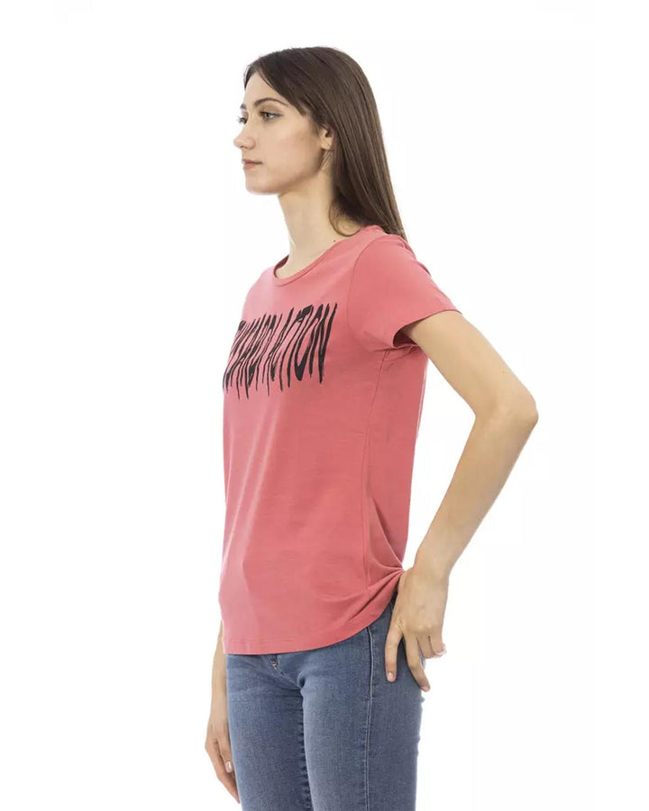 Short Sleeve Round Neck T-shirt with Front Print L Women