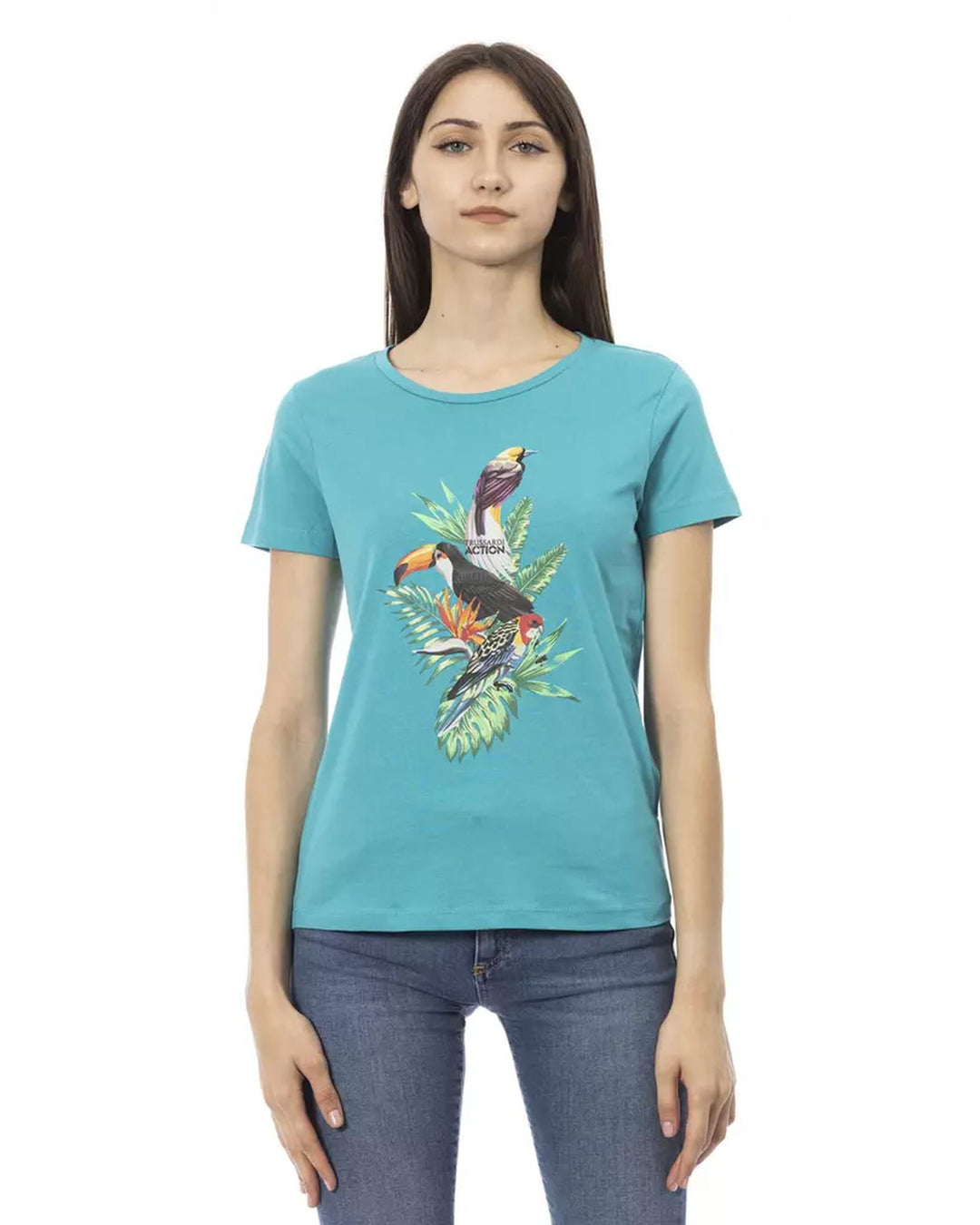 Short Sleeve T-shirt with Round Neck and Front Print L Women