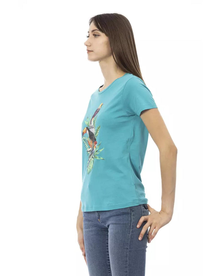 Short Sleeve T-shirt with Round Neck and Front Print L Women