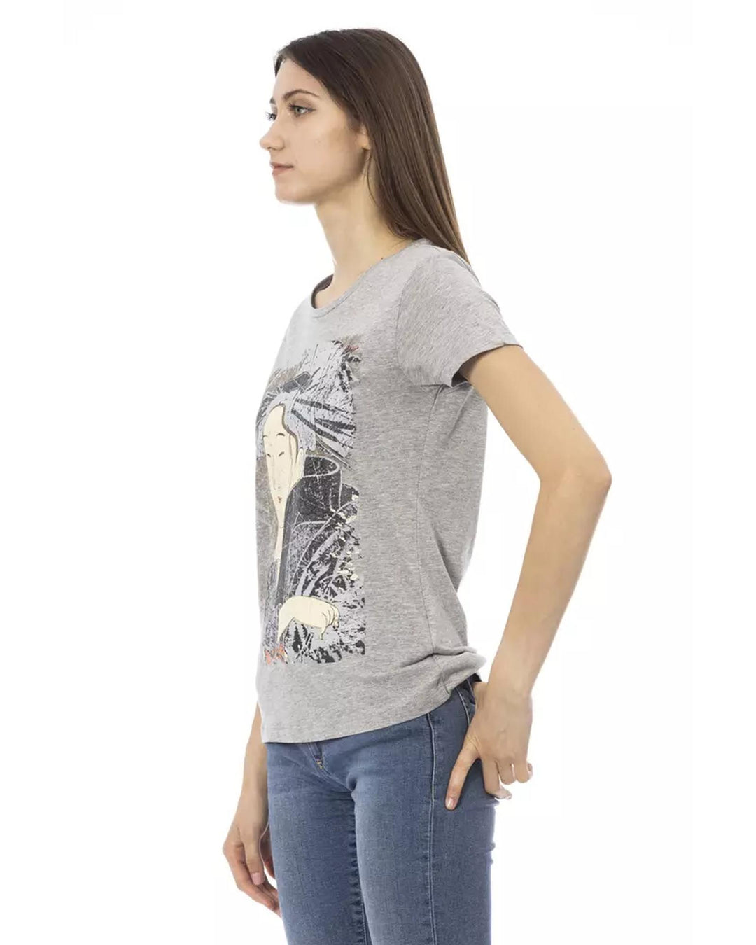 Short Sleeve T-shirt with Round Neck - Front Print M Women