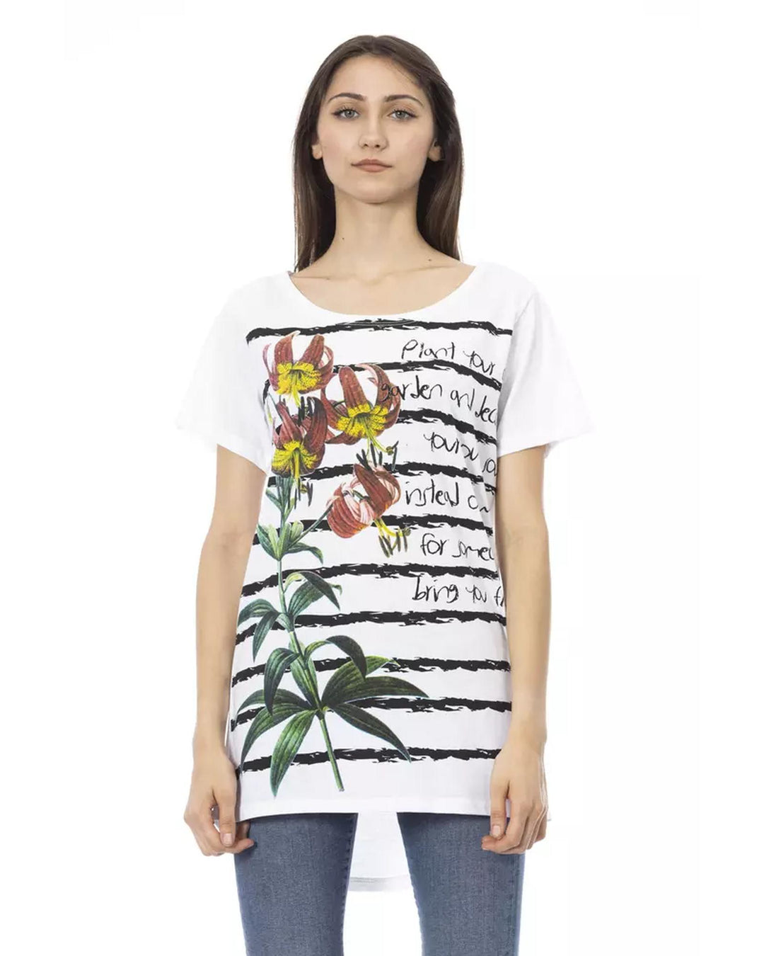 Short Sleeve T-shirt With Round Neck. Front Print. L Women