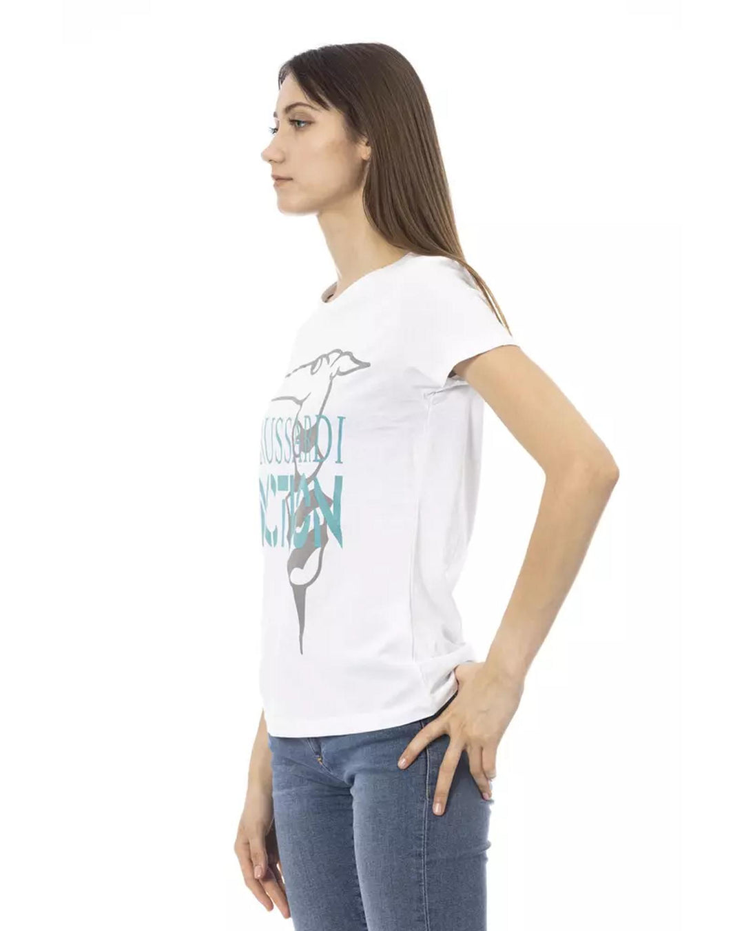 Short Sleeve T-shirt with Round Neck and Front Print L Women