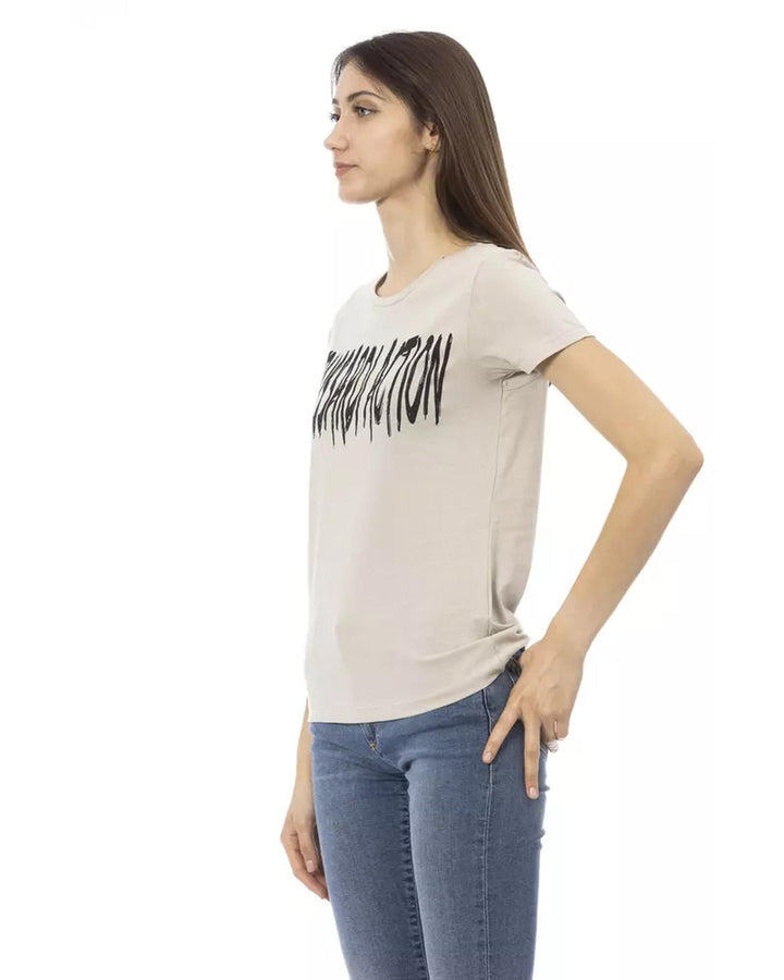 Short Sleeve T-shirt with Round Neck and Front Print L Women