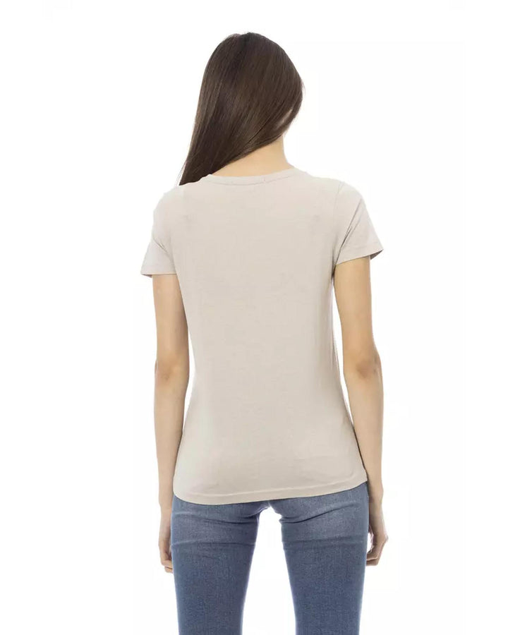 Short Sleeve T-shirt with Round Neck and Front Print L Women