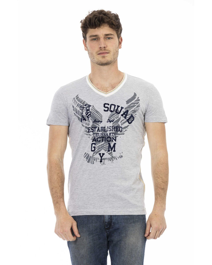 Front Print V-Neck T-Shirt M Men