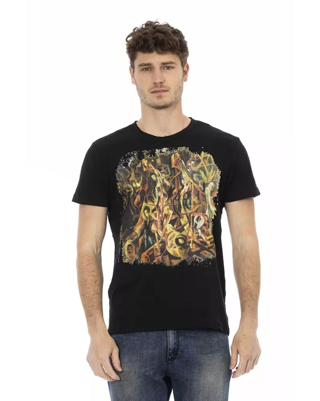 Short Sleeve T-shirt with Round Neck and Front Print L Men