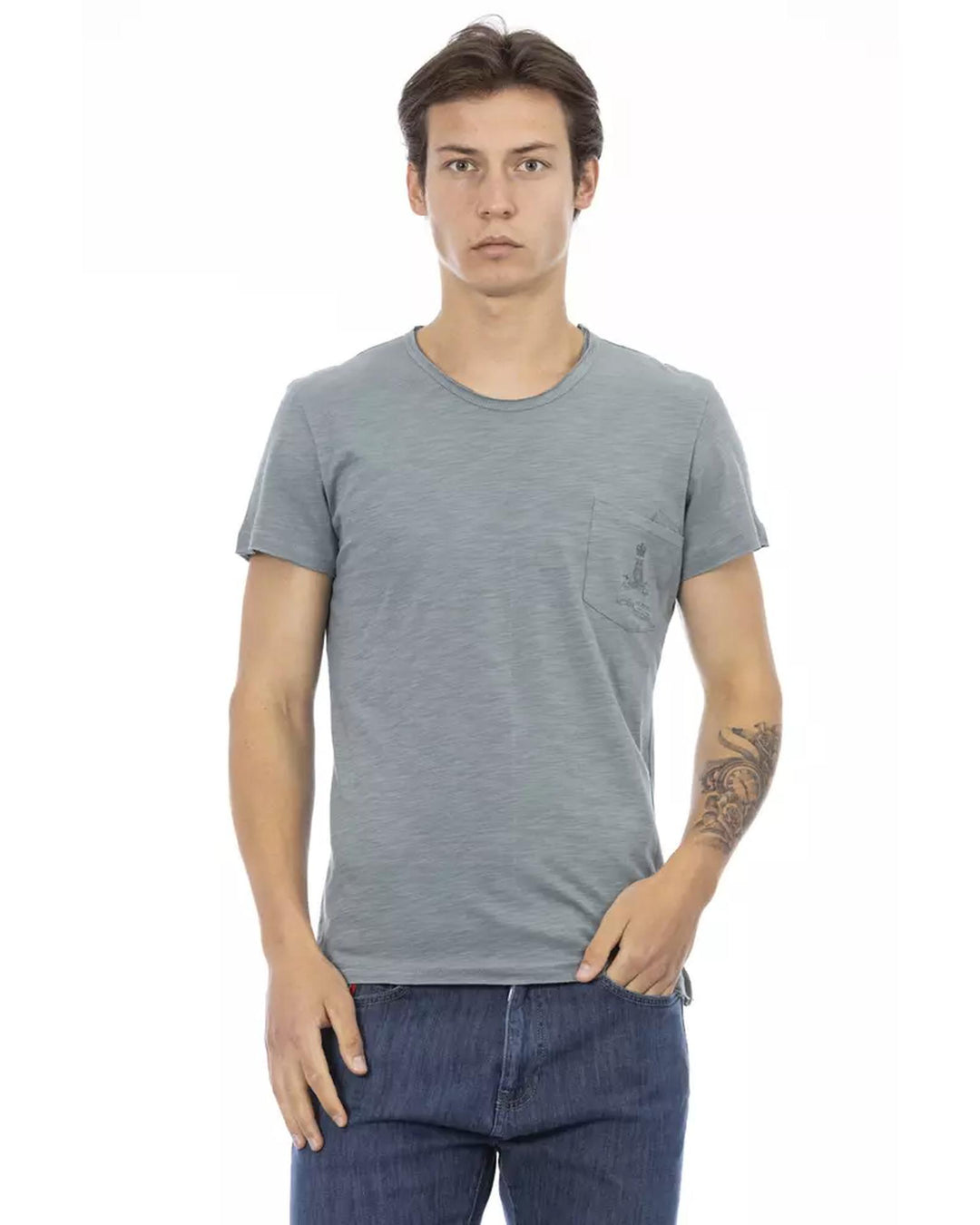 Short Sleeve T-shirt with Round Neck and Chest Pocket Print L Men