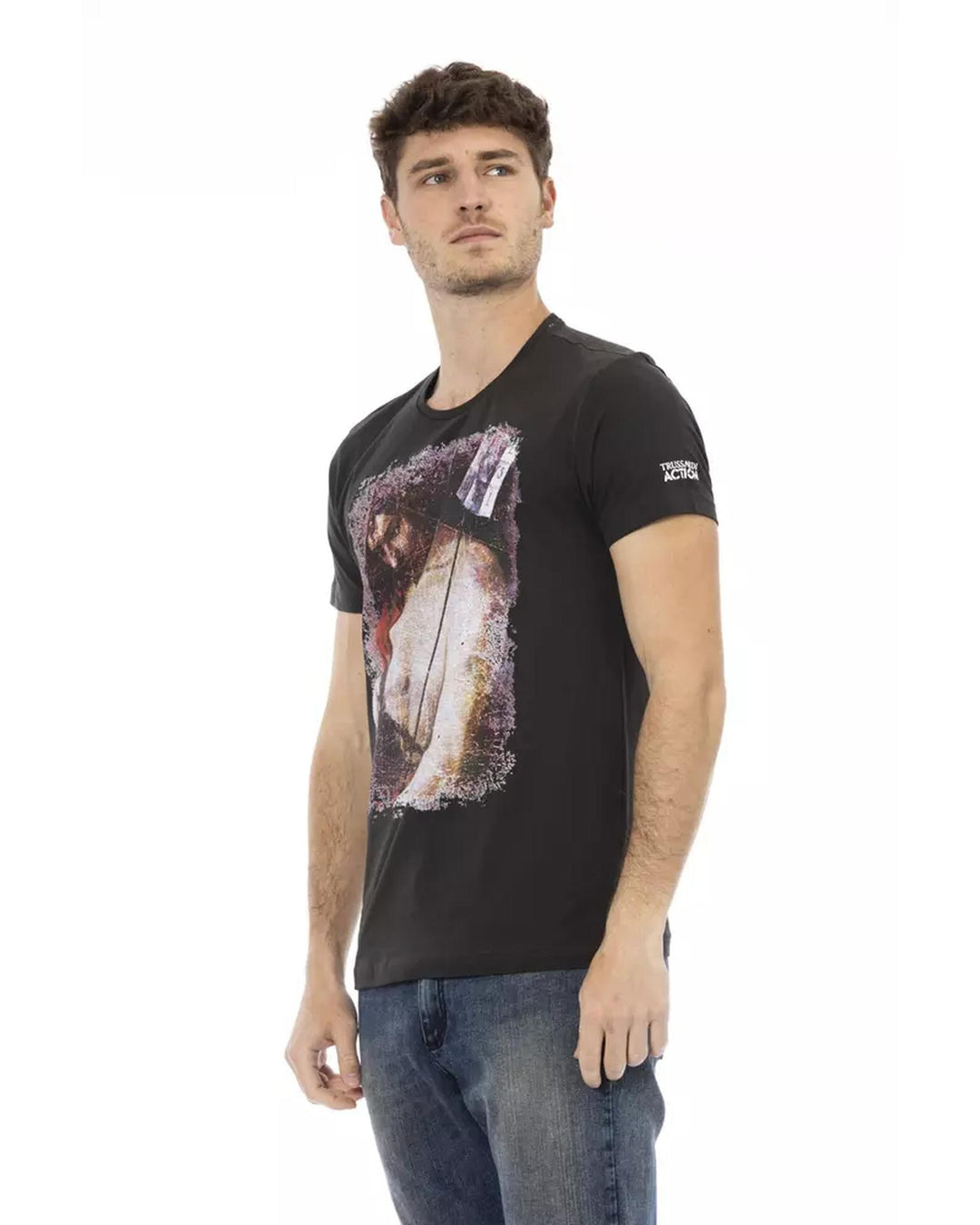 Short Sleeve T-shirt with Round Neck and Front Print M Men