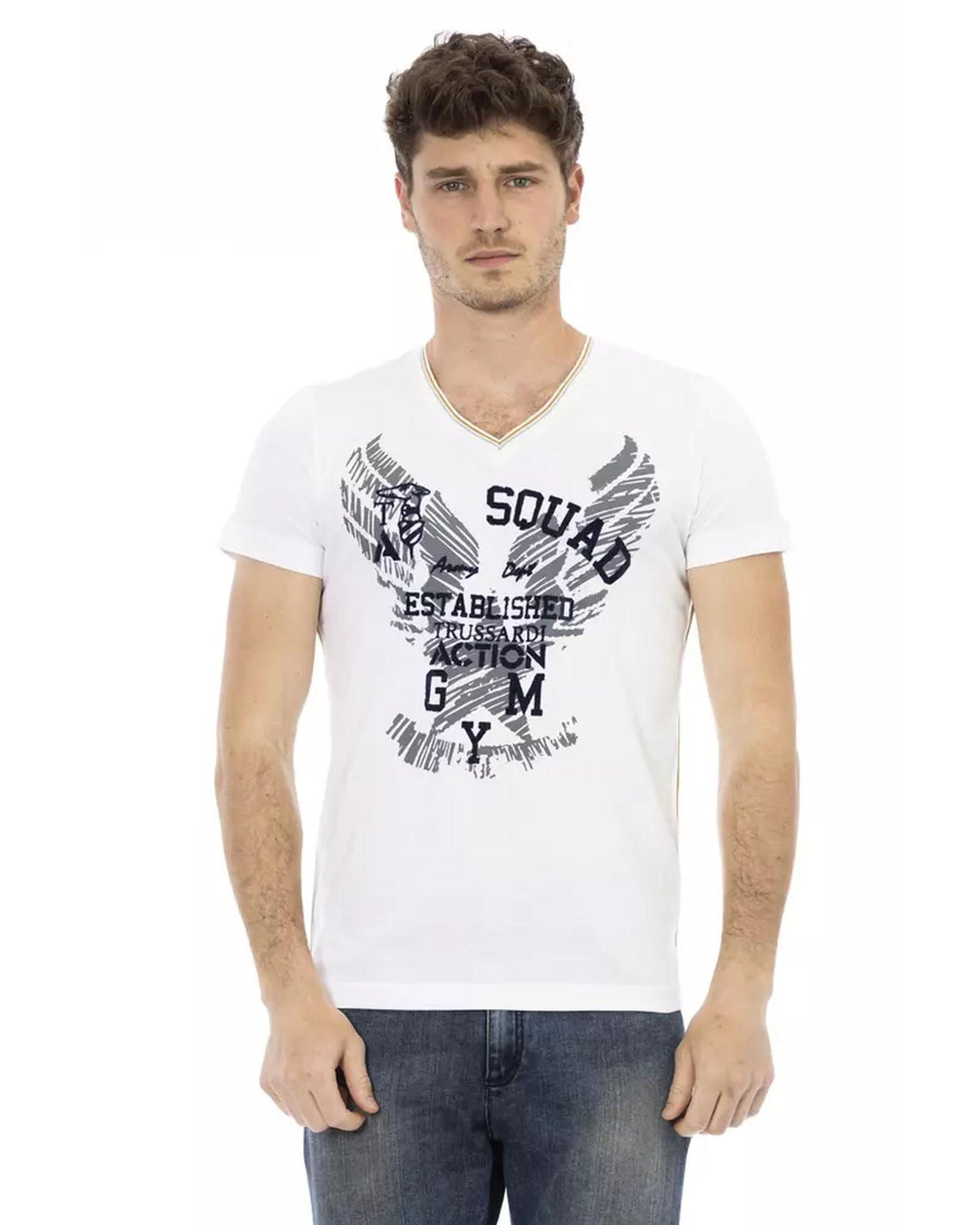 Short Sleeve T-shirt with V-neck and Front Print M Men