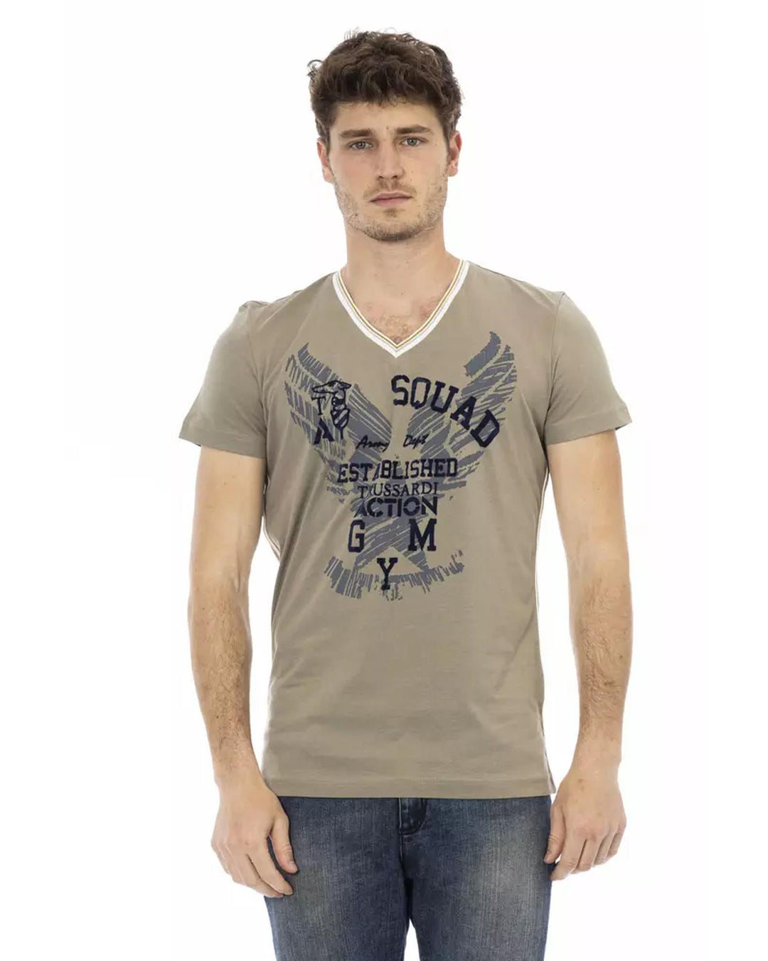 Short Sleeve T-shirt with V-neck and Front Print L Men