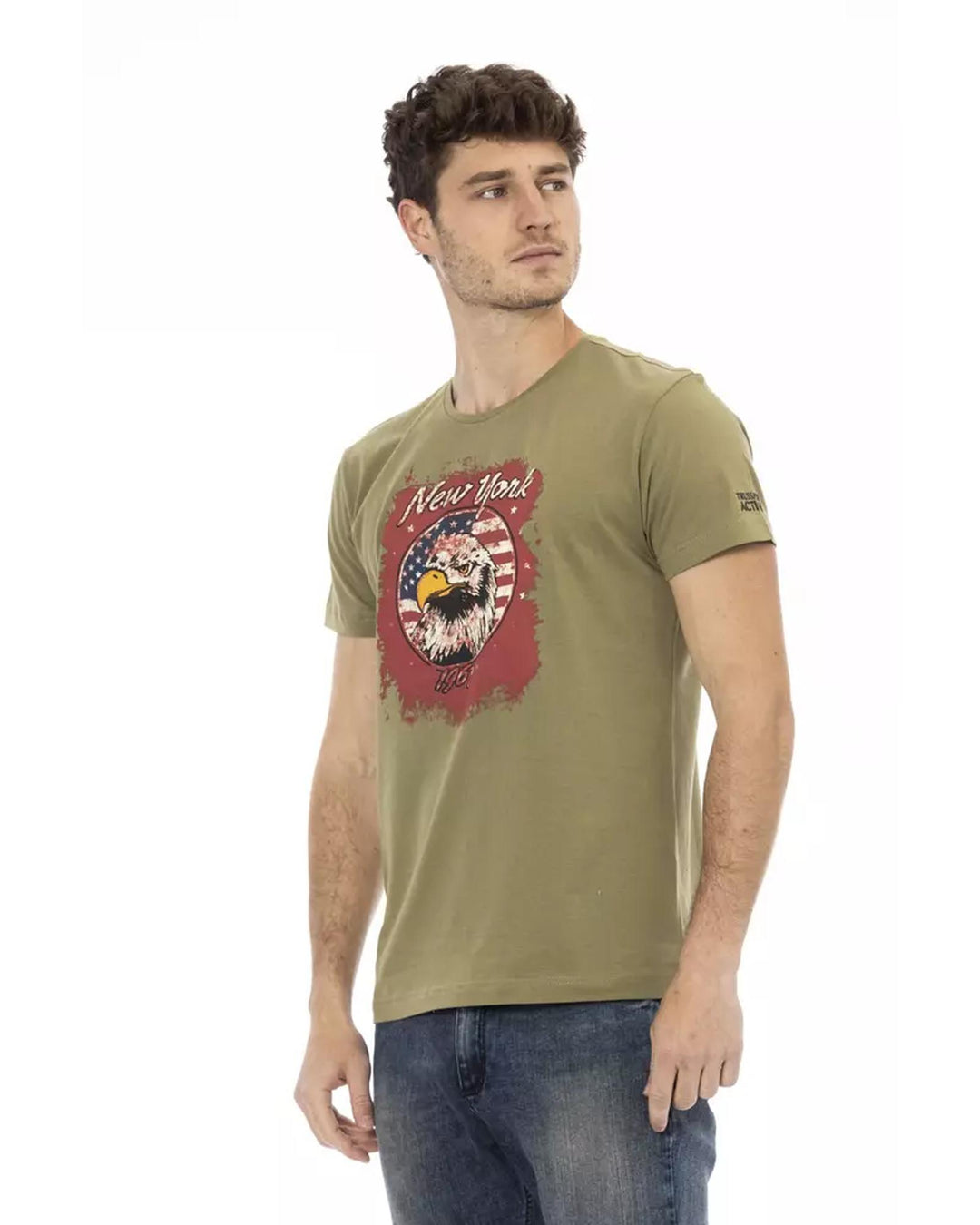 Short Sleeve T-shirt with Round Neck and Front Print L Men