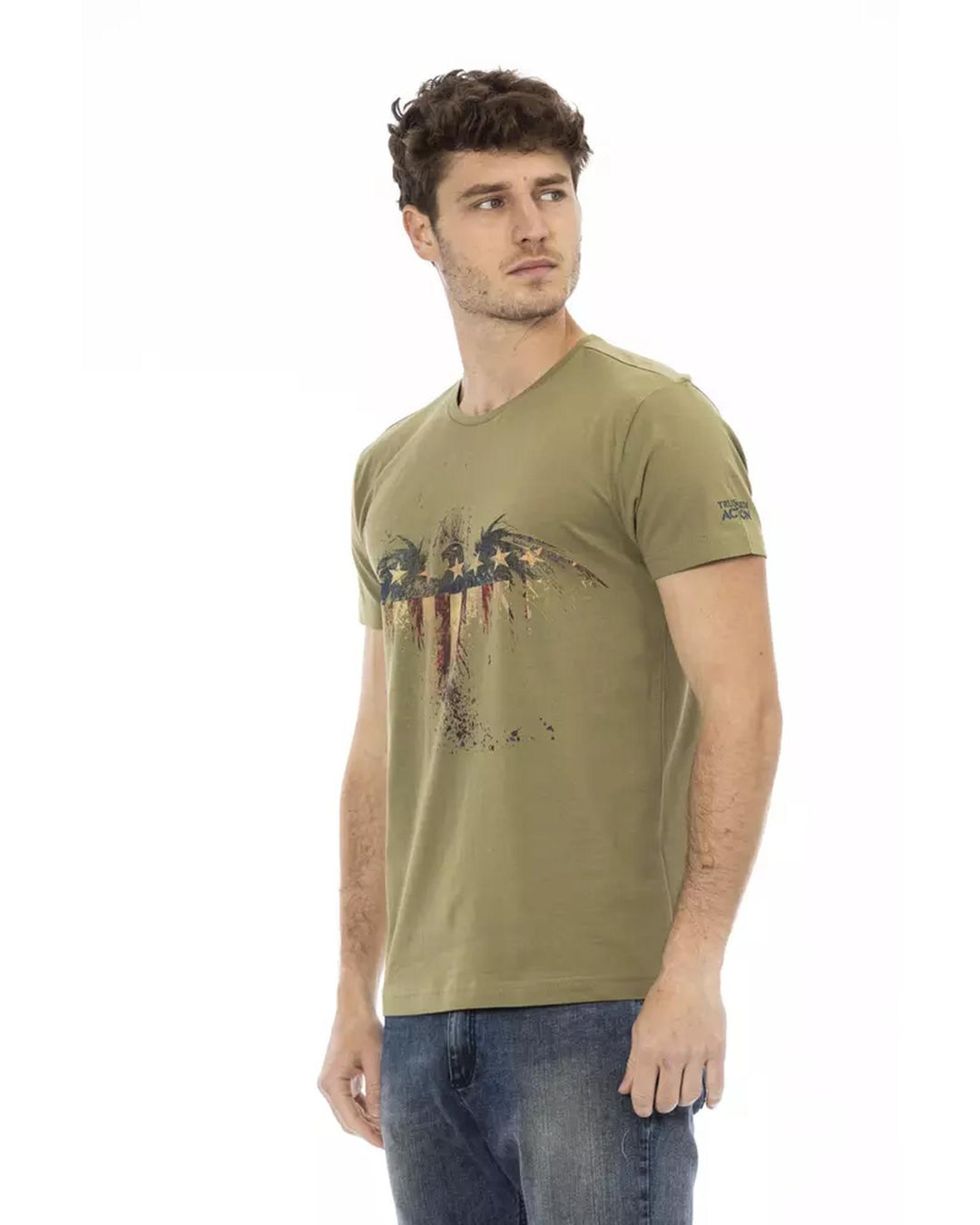 Short Sleeve T-shirt with Round Neck and Front Print L Men