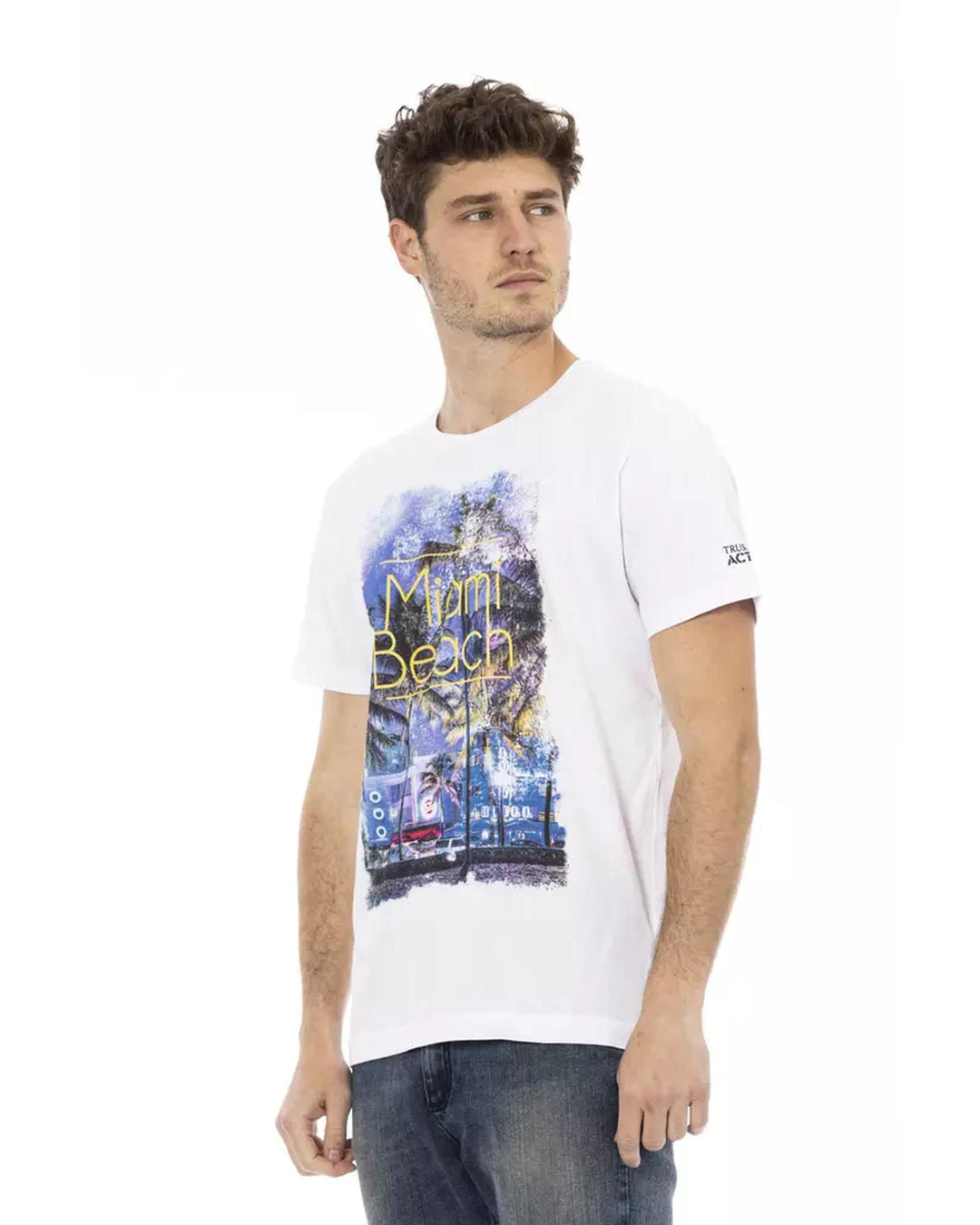 Front Print Short Sleeve T-shirt with Round Neck M Men