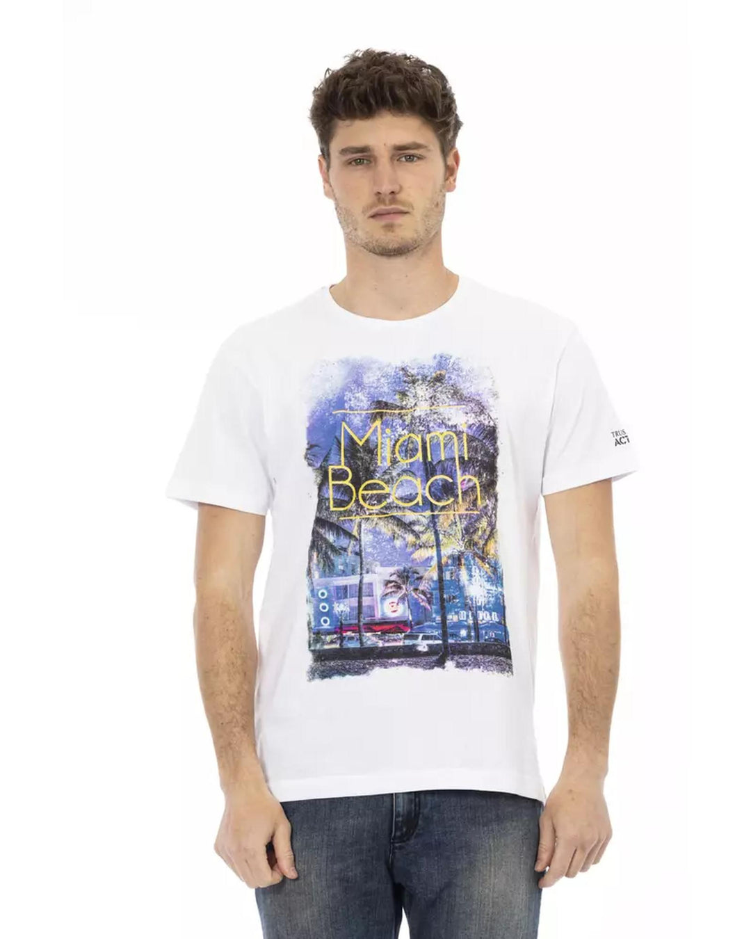 Front Print Short Sleeve T-shirt with Round Neck S Men