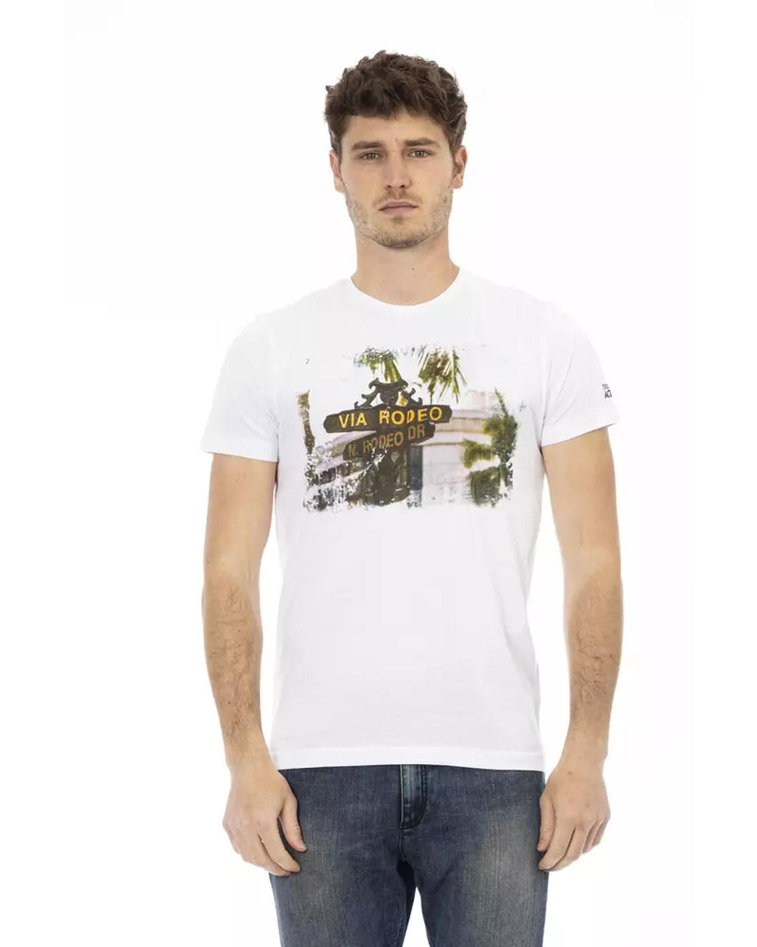 Short Sleeve T-shirt with Round Neck and Front Print L Men