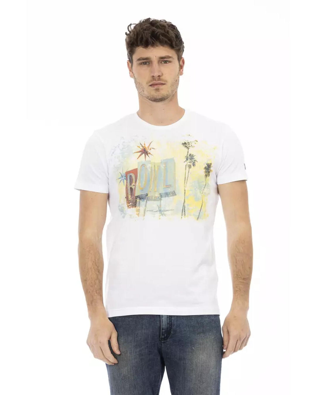 Short Sleeve T-shirt with Round Neck and Front Print 2XL Men