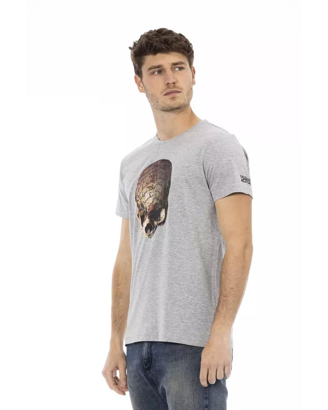 Round Neck Short Sleeve T-shirt with Front Print L Men