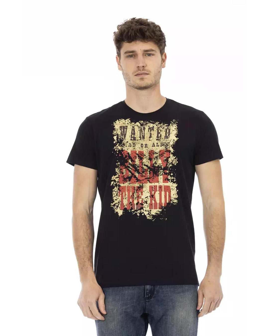 Front Print Short Sleeve T-shirt with Round Neck XL Men