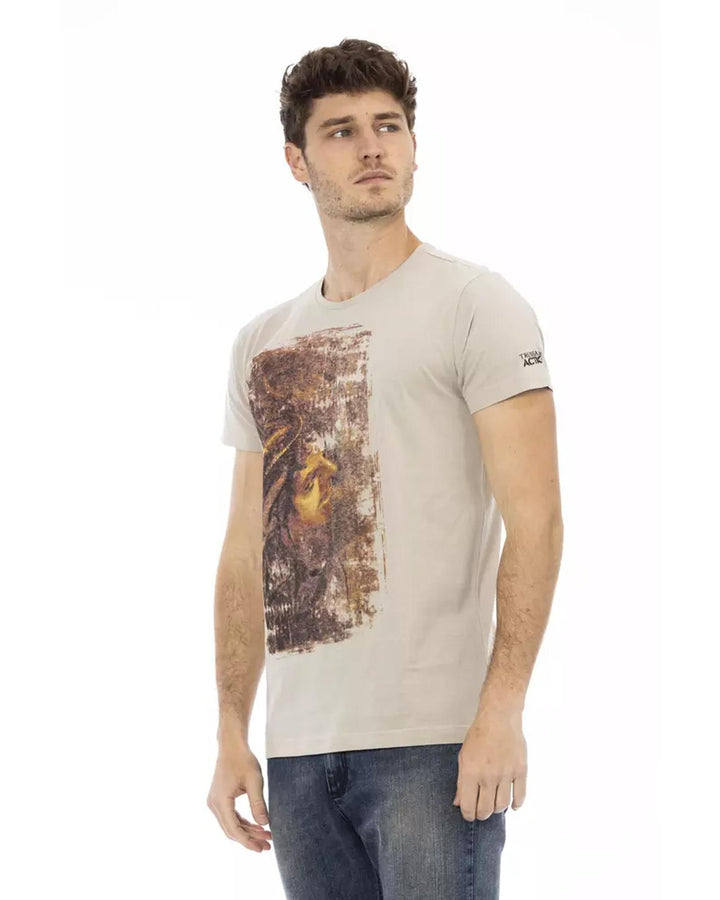 Round Neck Short Sleeve T-shirt with Front Print 3XL Men