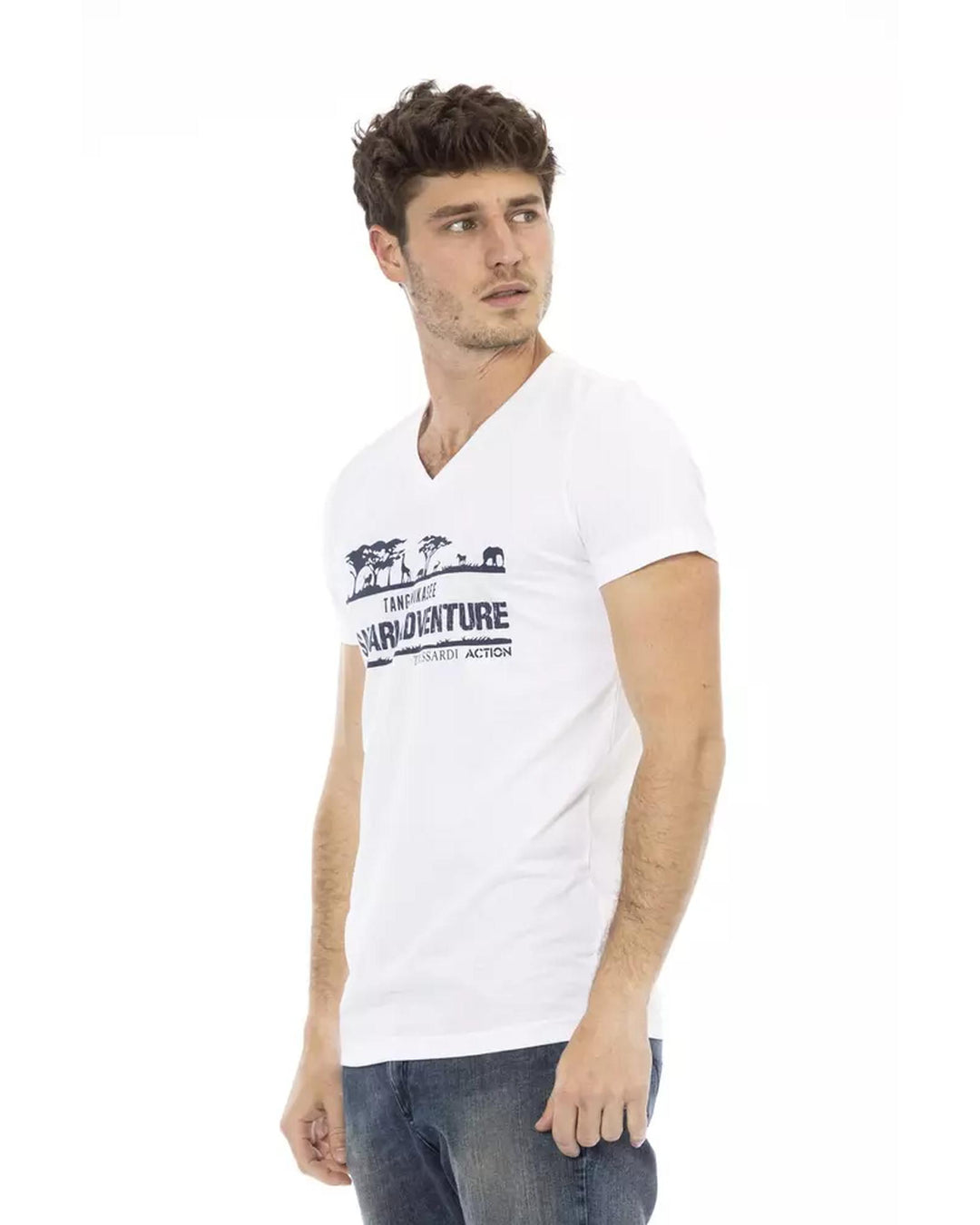 Short Sleeve V-Neck T-shirt with Front Print L Men