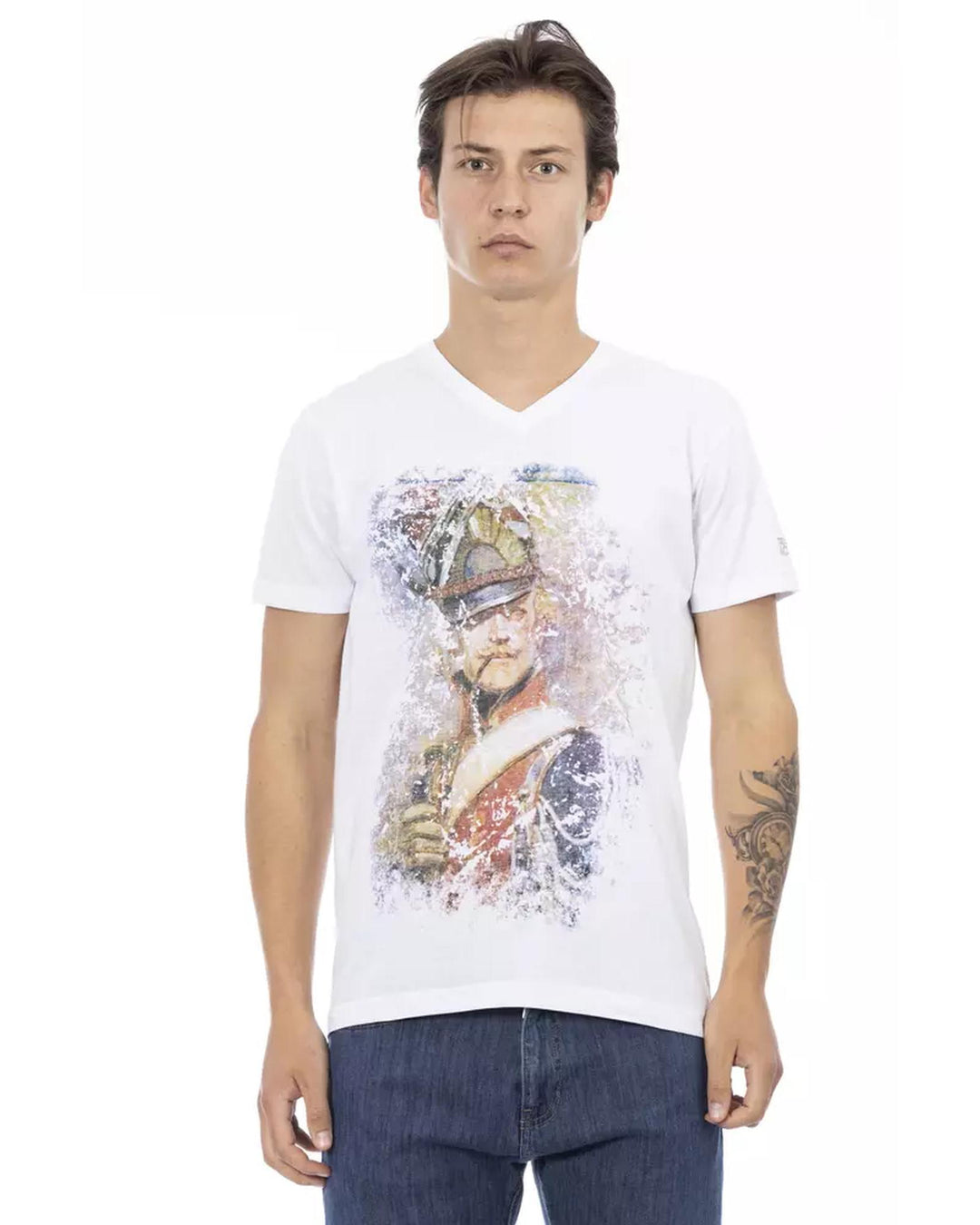 Short Sleeve T-shirt with V-neck and Front Print L Men