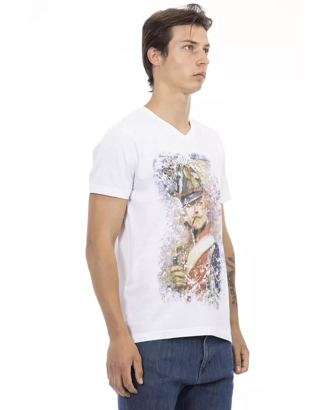 Short Sleeve T-shirt with V-neck and Front Print L Men