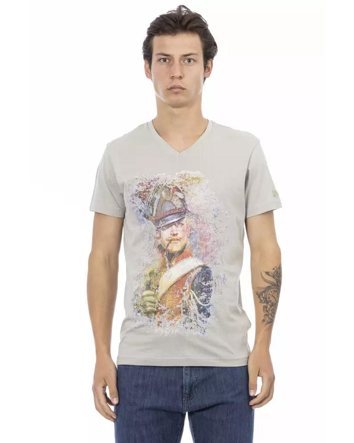 Short Sleeve T-shirt with V-neck and Front Print M Men