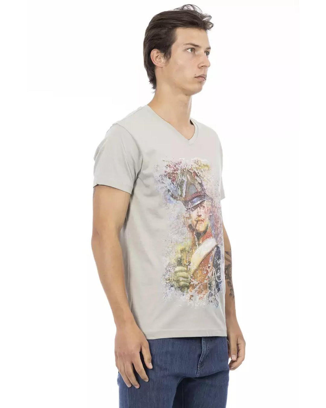 Short Sleeve T-shirt with V-neck and Front Print M Men