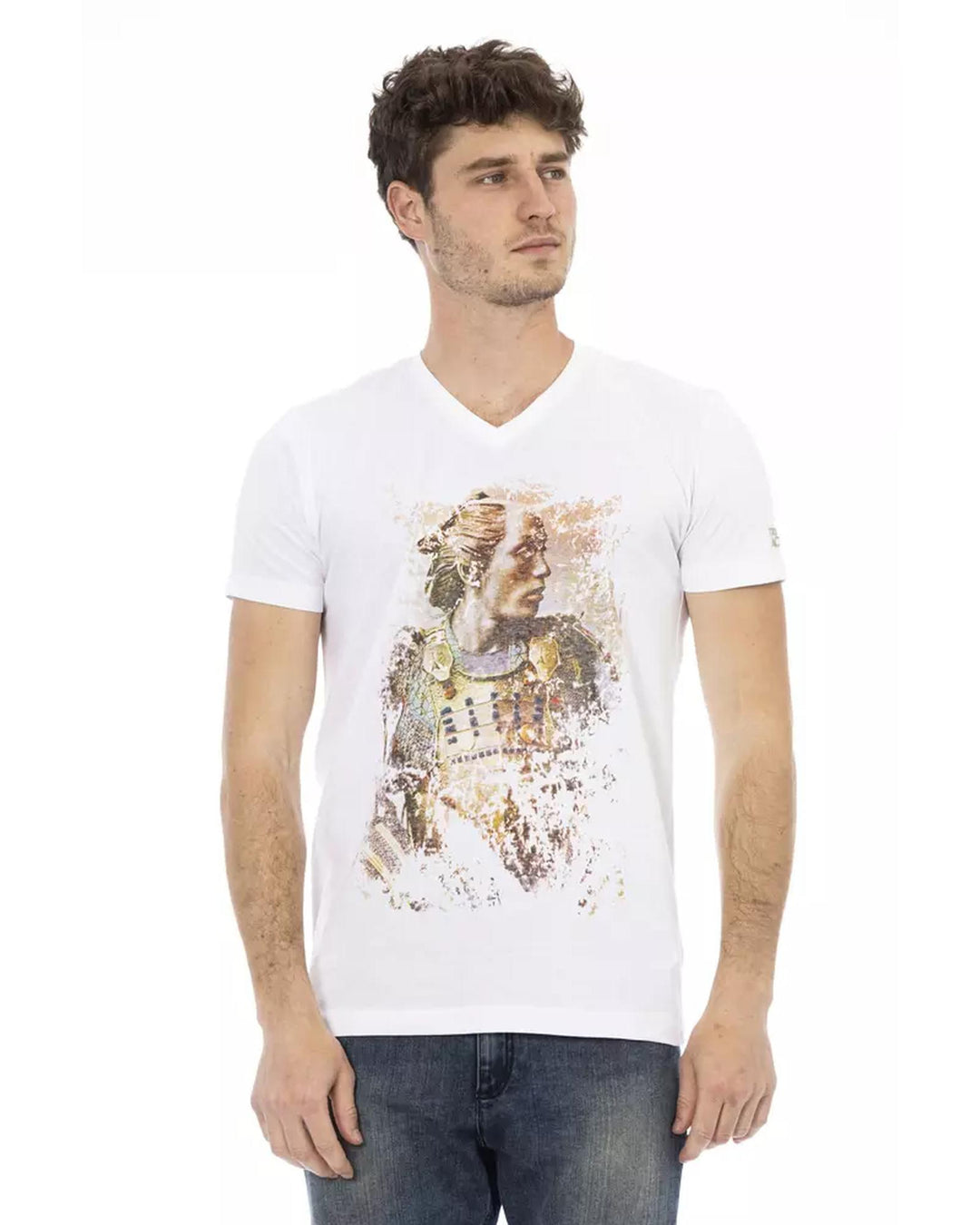 Short Sleeve V-Neck T-shirt with Front Print 3XL Men