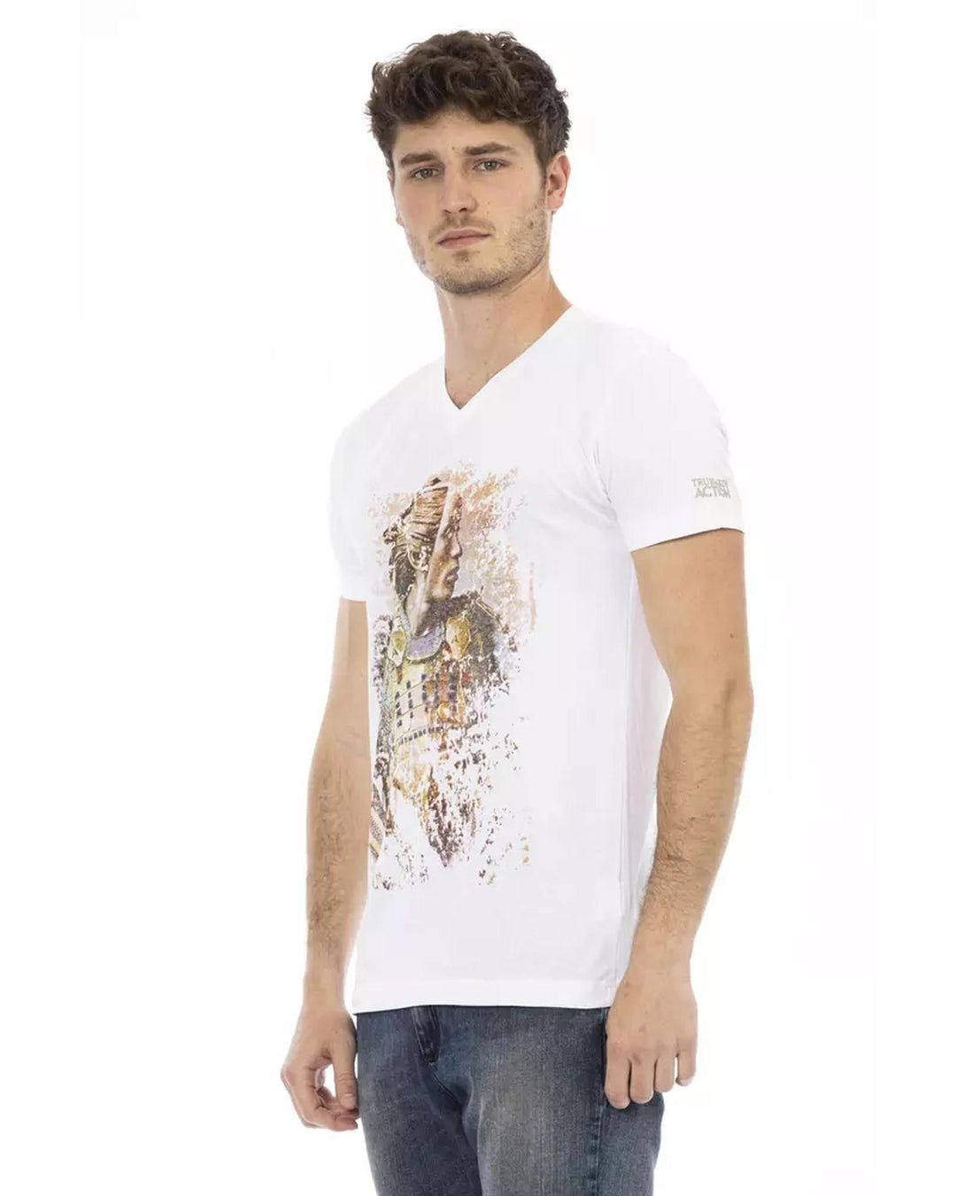 Short Sleeve V-Neck T-shirt with Front Print 3XL Men