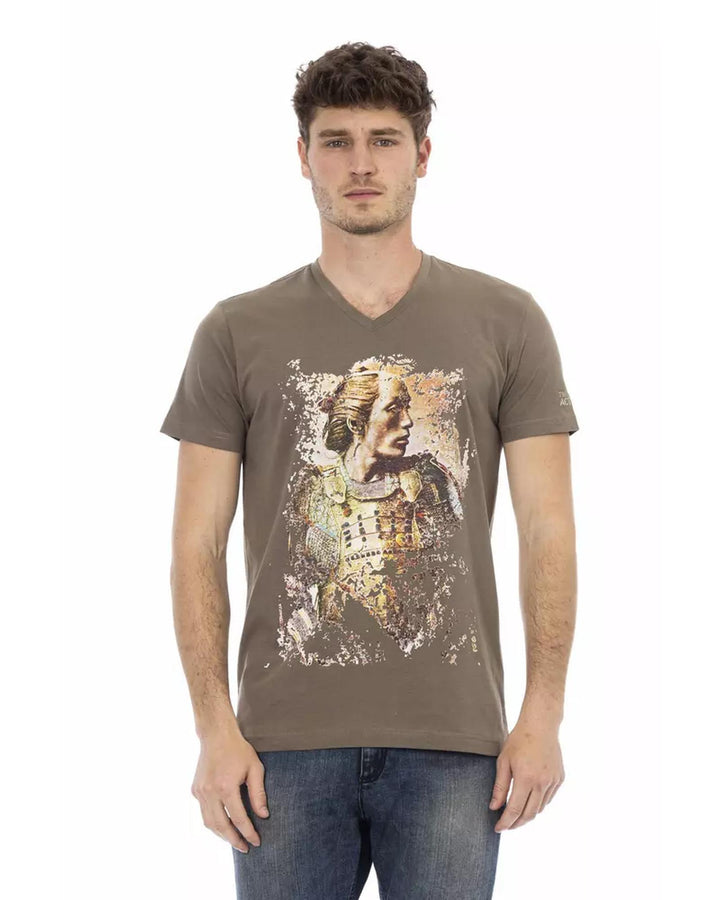 Short Sleeve V-Neck T-shirt with Front Print M Men