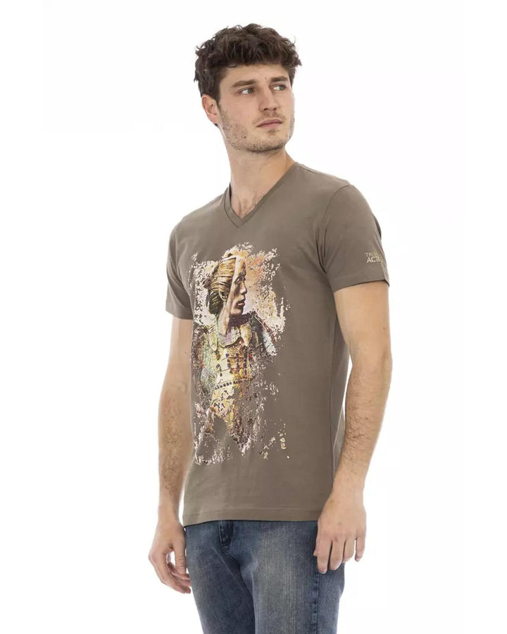 Short Sleeve V-Neck T-shirt with Front Print S Men