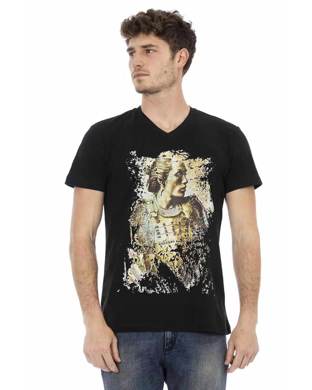 Short Sleeve V-Neck T-shirt with Front Print XL Men