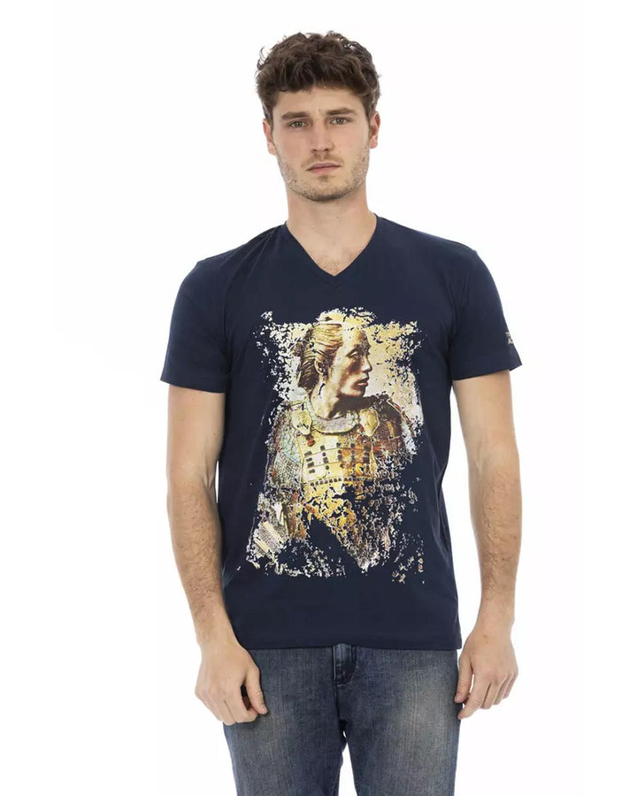 Short Sleeve T-shirt with V-neck and Front Print 3XL Men