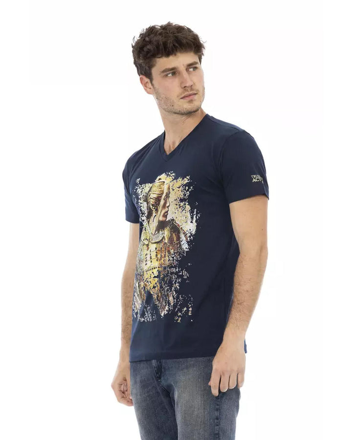 Short Sleeve T-shirt with V-neck and Front Print L Men