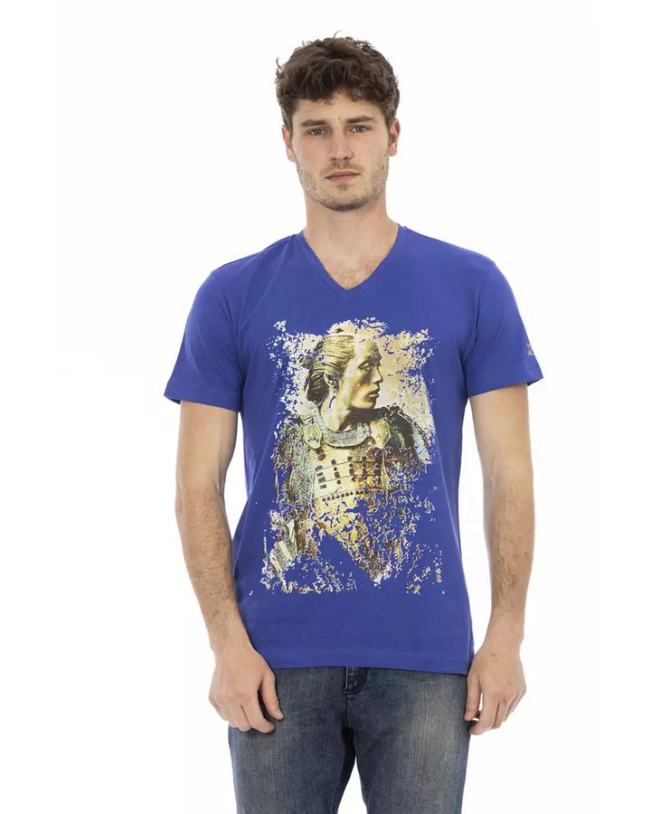 Short Sleeve V-Neck T-shirt with Front Print 3XL Men