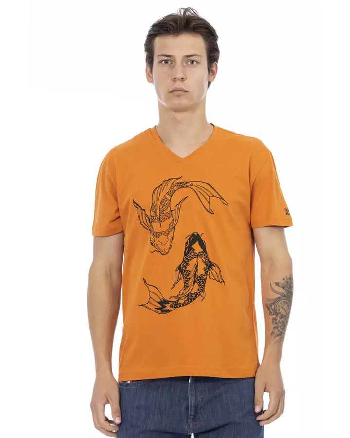 Short Sleeve V-Neck T-Shirt with Front Print 3XL Men