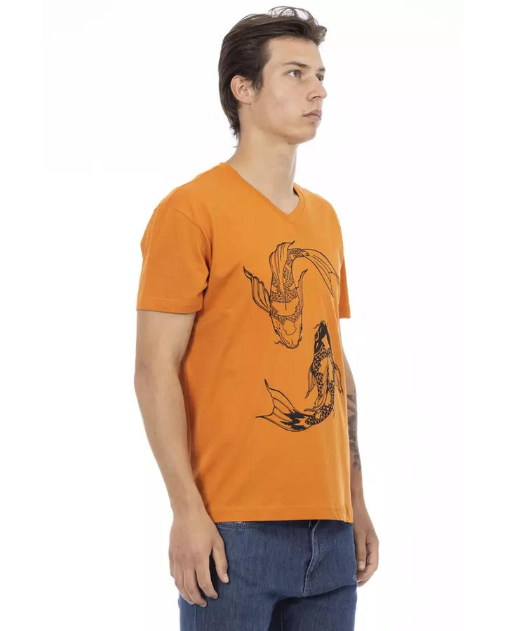 Short Sleeve V-Neck T-Shirt with Front Print L Men