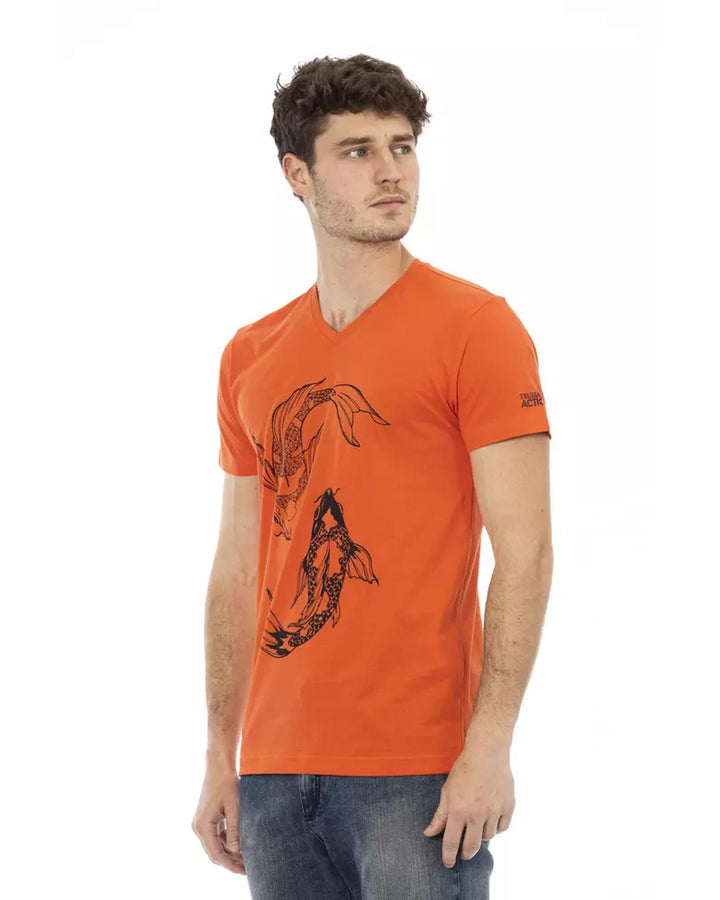 Front Print Short Sleeve V-Neck T-Shirt L Men