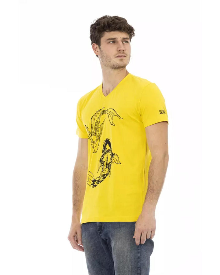 Short Sleeve V-Neck T-shirt with Front Print 3XL Men