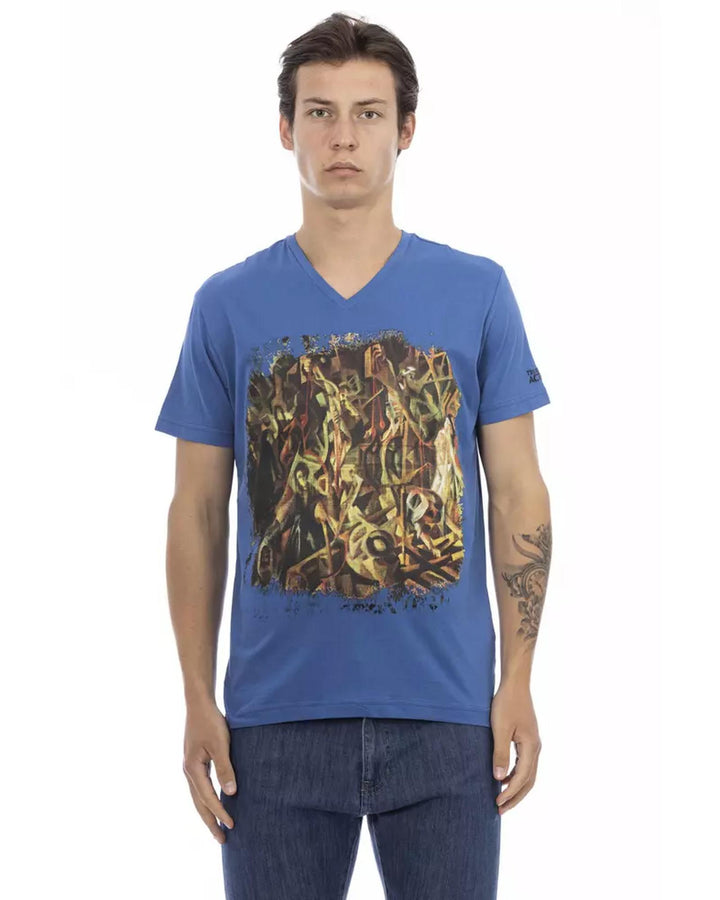 Short Sleeve T-shirt with V-neck and Front Print S Men