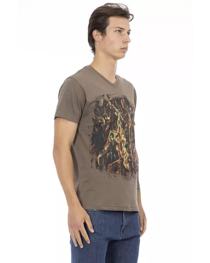 Short Sleeve V-Neck T-Shirt with Front Print 3XL Men