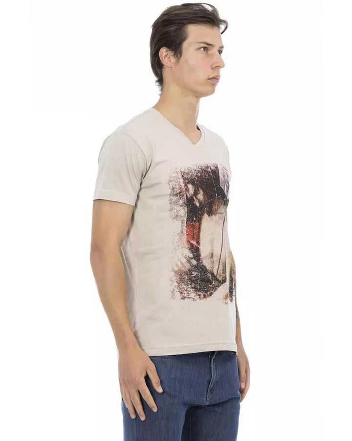 Short Sleeve V-Neck T-Shirt with Front Print S Men