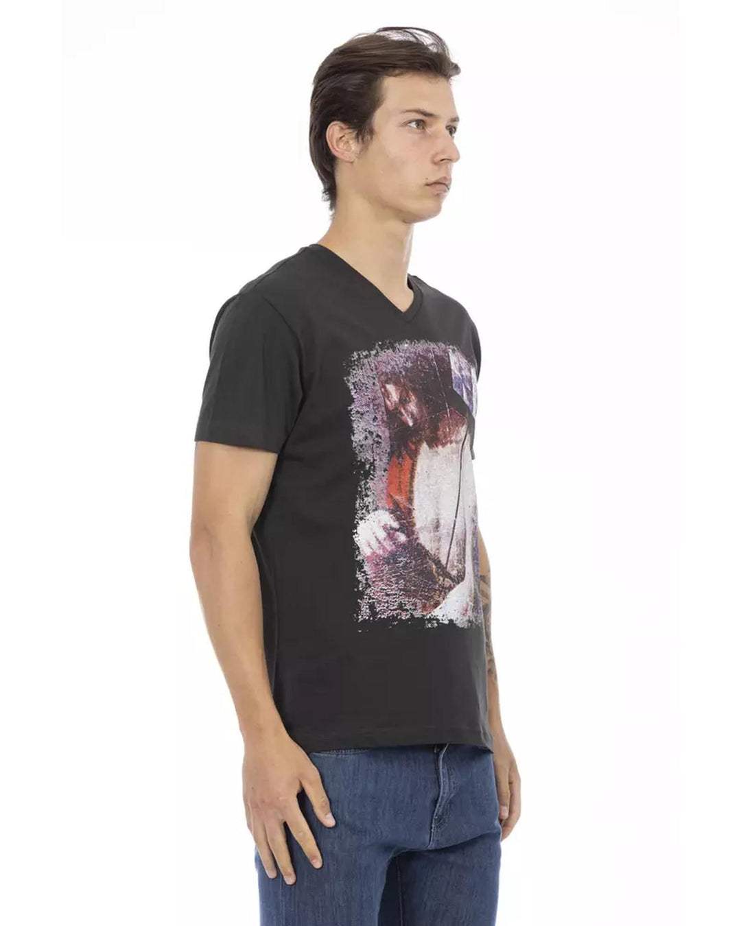 Short Sleeve T-shirt with V-neck and Front Print XL Men