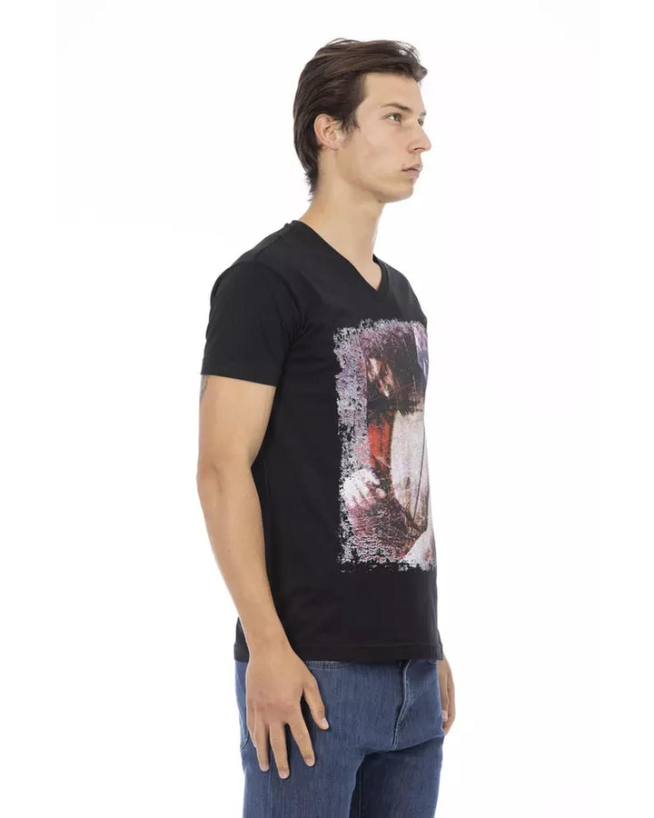 V-neck Short Sleeve T-shirt with Front Print S Men